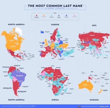 Najczęstsze nazwisko w każdym kraju