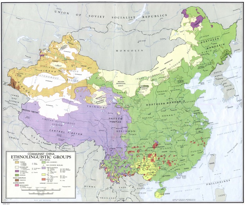 Etnolingwistyczna mapa Chin 1967, dane CIA