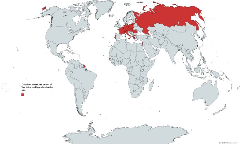 Kraje, w których zaprzeczanie Holokaustowi jest nielegalne (tylko Żydów, nie dotyczy holokaustu Polaków)