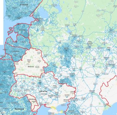 Mapa dróg i granic w Europie Wschodnie