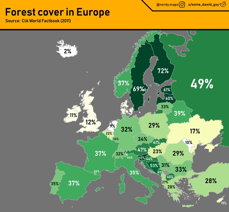 Pokrywa leśna Europy, 2011