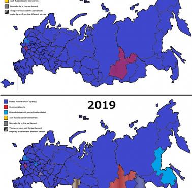 Zwycięzcy wyborów regionalnych w Rosji przed i po 2017 i 2019 roku