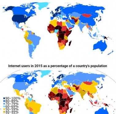 Internauci jako odsetek populacji w 2015 vs 2021 r.