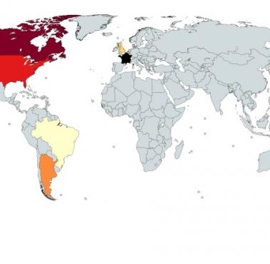 Kraje o największej liczbie Francuzów lub potomków Francuzów