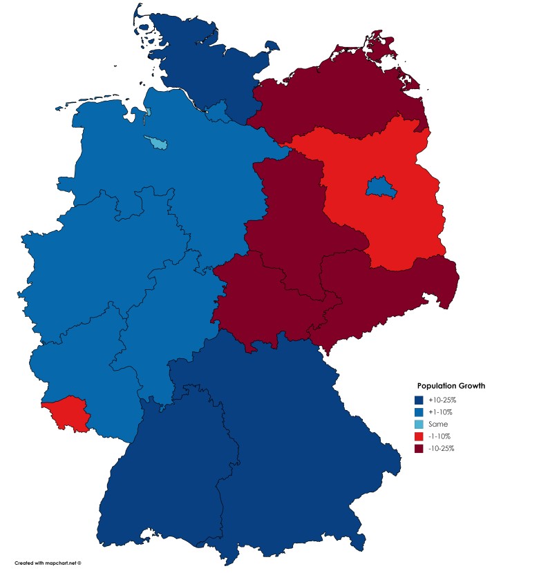 Depopulacja Niemiec wschodnich (byłego NRD), 2019