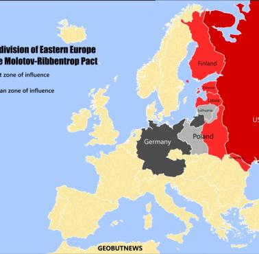 Podział Europy według umożliwiającego rozpoczęcie II wojny światowej paktu Ribbentrop-Mołotow