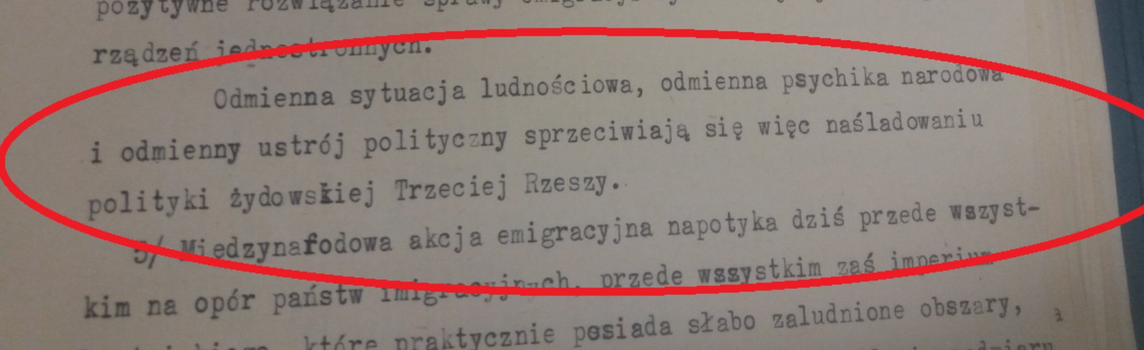 Odmienna sytuacja ludnościowa, psychika narodowa i ustrój polityczny sprzeciwiają się naśladowaniu polityki żydowskiej Rzeszy