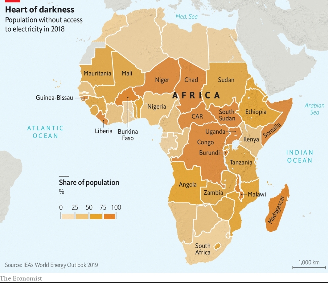 Odsetek ludności afrykańskiej bez dostępu do energii elektrycznej, 2018