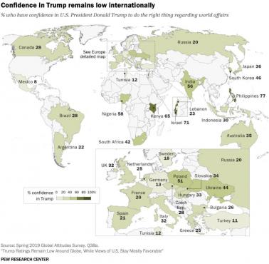 Odsetek osób, które mają zaufanie do prezydenta USA Trumpa