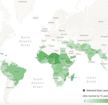 Odsetek dziewcząt w związku małżeńskim w wieku 15 lat