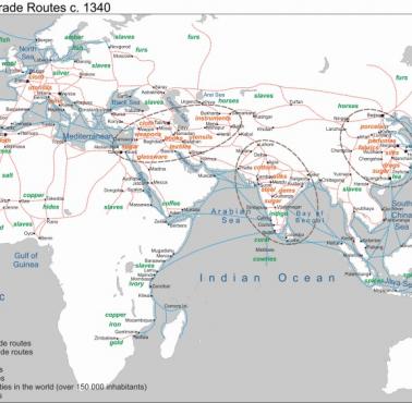 Szlaki handlowe ok. 1340 roku