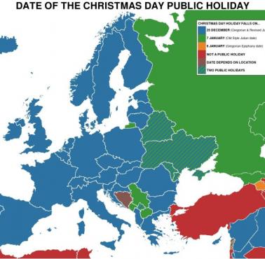 Data świąt Bożego Narodzenia w Europie