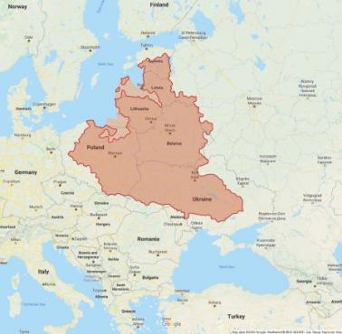 Rzeczpospolita Obojga Narodów (I RP) na mapie Google Maps