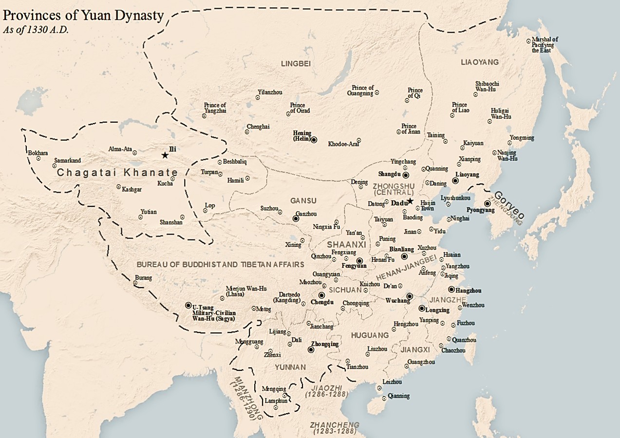 Mapa Chin w czasach dynastii Yuan, 1330