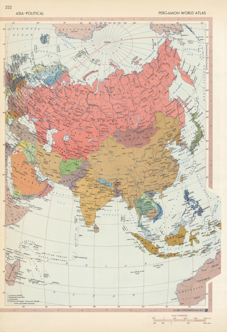 Polityczna mapa Azji, lata 60-te, 1967