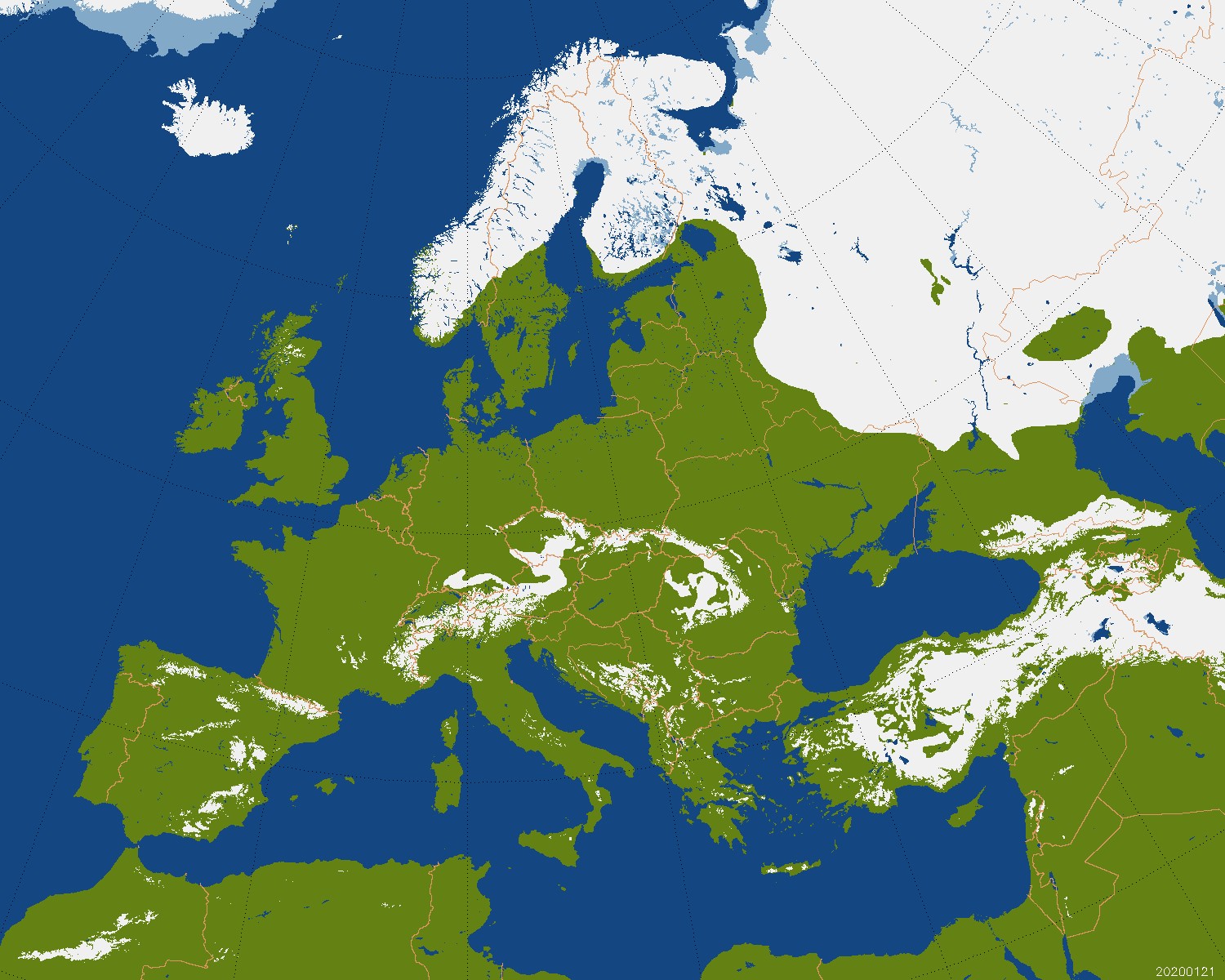 Pokrywa śnieżna Europa 23.01.2020