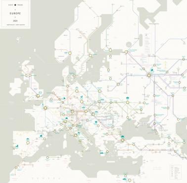 Mapa nocnych pociągów w Europie, 2023