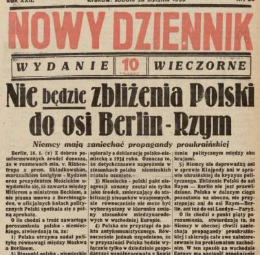 Po wizycie Ribbentropa w Warszawie prasa donosi:  ("Nowy Dziennik", wydanie wieczorne z 28 I 1939 r.)