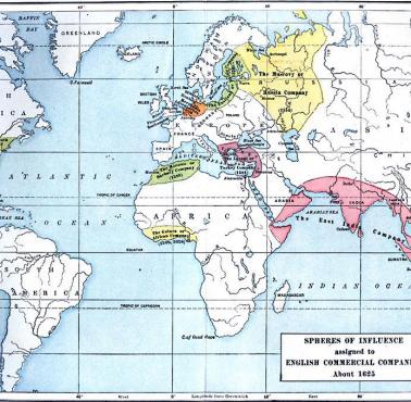 Obszary zainteresowania angielskich firm handlowych (zakres ich monopolu), 1625