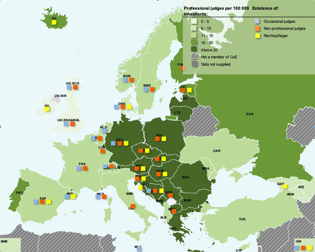 Sędzia przypadający na 100 tys. mieszkańców w Europie