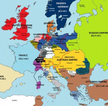 Europa w 1840 r. z populacją
