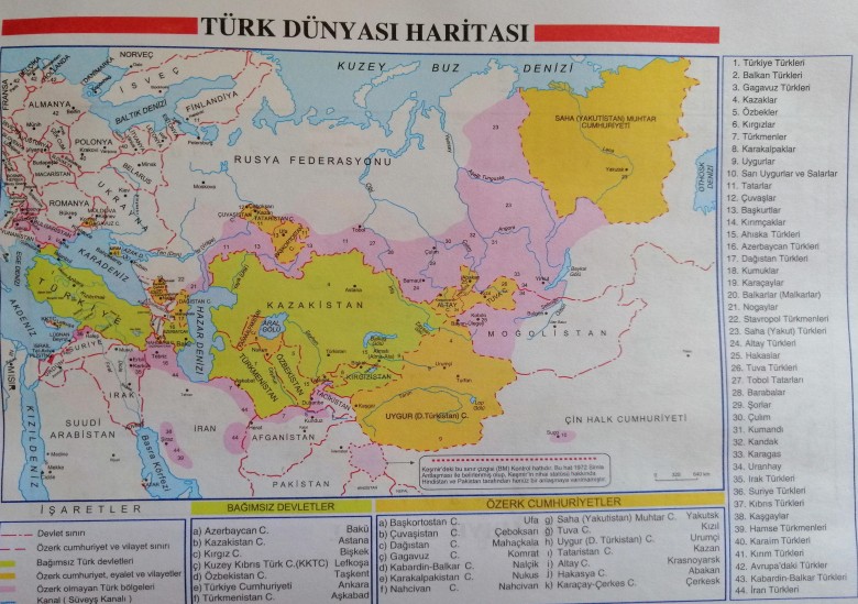 Mapa języków tureckich w podręcznikach w Turcji