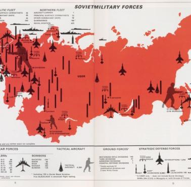 Mapa z zasięgiem i rozmieszczeniem wojsk rosyjskich w 1986 roku, źródło Departament Obrony