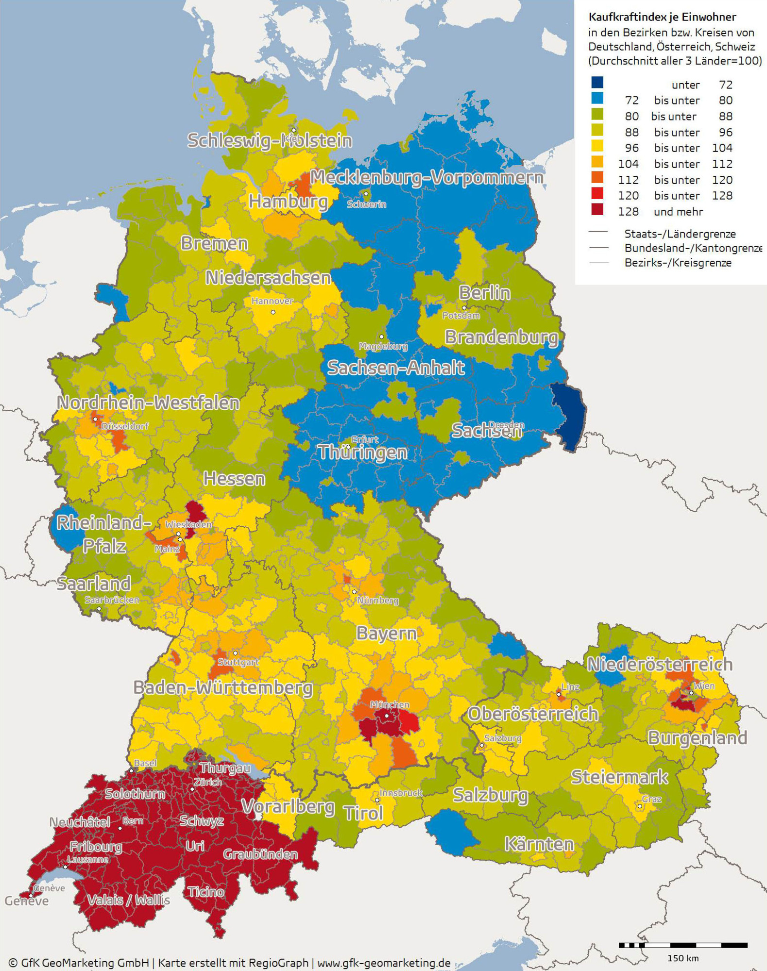 Siła nabywcza Austrii, Niemiec i Szwajcarii