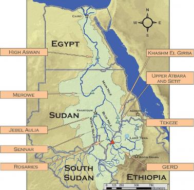 Region wschodniego Nilu z lokalizacjami zbiorników