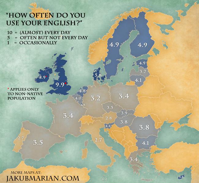 Jak często Europejczycy mówią po angielsku