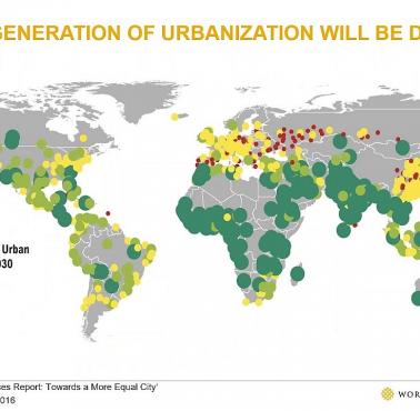 Mapa przewidywanych zmian w populacji miejskiej 2015-2030 (prognoza z 2016 r.)