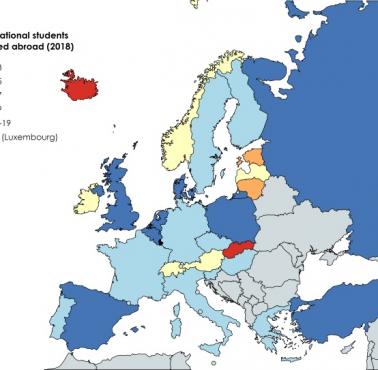 Odsetek europejskich studentów, która decyduje się na studia za granicą, dane OECD, 2018