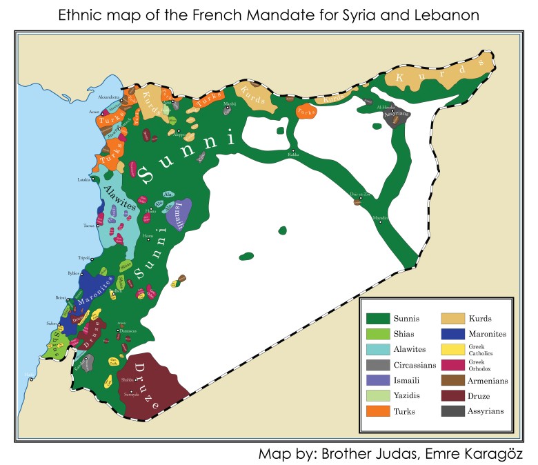 Etniczno-religijna mapa mandatu francuskiego w Syrii z 1935
