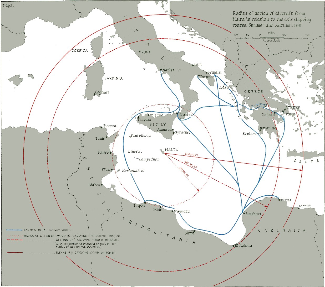 Geopolityka: zasięg lotnictwa brytyjskiego z Malty w 1941 roku
