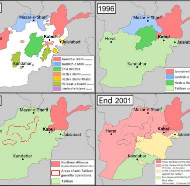 Mapa terytorialna po rosyjskiej interwencji w Afganistanie i przed interwencją amerykańską