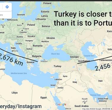 Turcy mają bliżej (o 220 km) do Chin niż do Portugalii