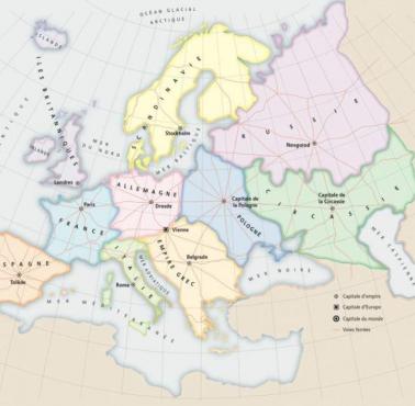 Mapa Europy XX wieku prognozowana przez francuskiego pisarza Henri Drona w 1863 roku