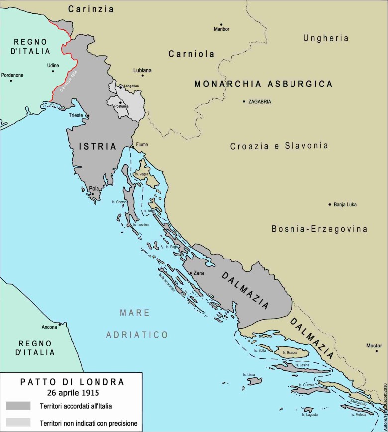 Terytoria obiecane Włochom przez Wielką Brytanię i Francję w zamian za przystąpienie Włoch do I wojny światowej