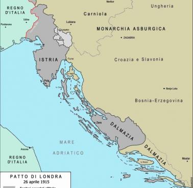 Terytoria obiecane Włochom przez Wielką Brytanię i Francję w zamian za przystąpienie Włoch do I wojny światowej