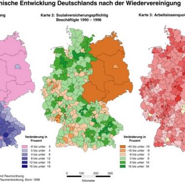 Niemicy po zjednoczeniu: populacja, pracownicy objęci ubezpieczeniem społecznym, stopa bezrobocia