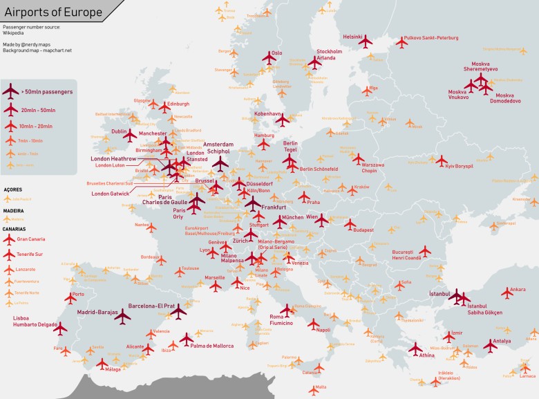 Mapa lotnisk w Europie