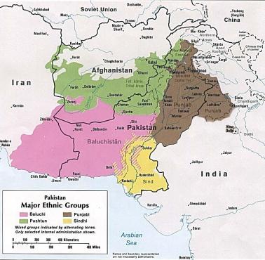 Cztery główne grupy etniczne Pakistanu (CIA, 1980)