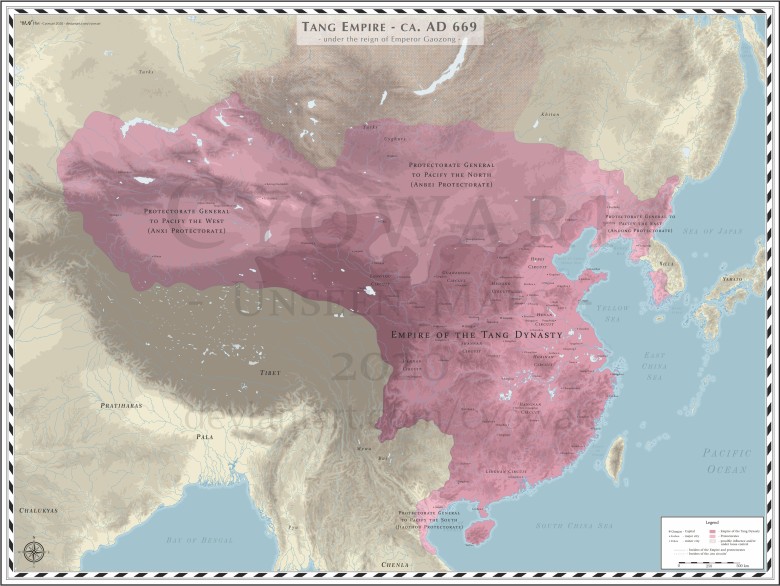 Zasięg panowania chińskiej dynastii Tang, 618-907 n.e. (669)