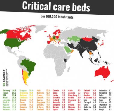 Łóżka intensywnej terapii na 100 000 mieszkańców na świecie
