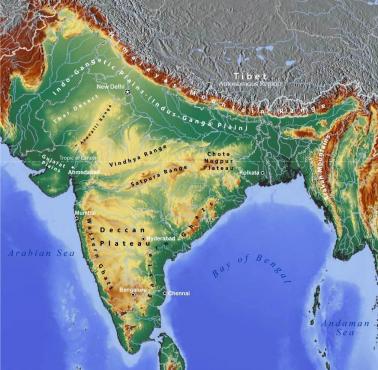 Topograficzna mapa Azji Południowej