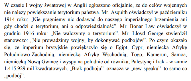 David Lloyd George Nie prowadzimy wojny, by dokonywać podbojów