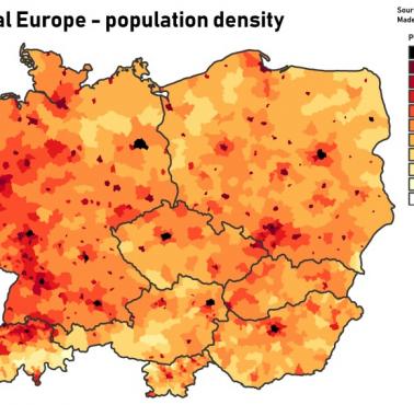 Gęstość zaludnienia w Europie Środkowej