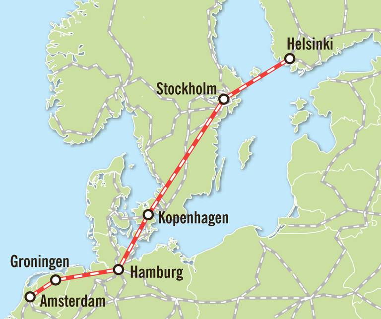 Koncepcja linii Amsterdam-Helsinki planowana na 2050 rok