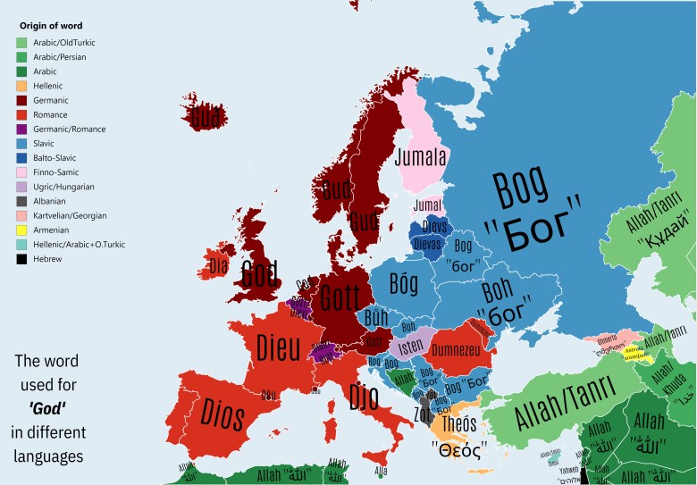 Słowo Bóg we wszystkich językach europejskich