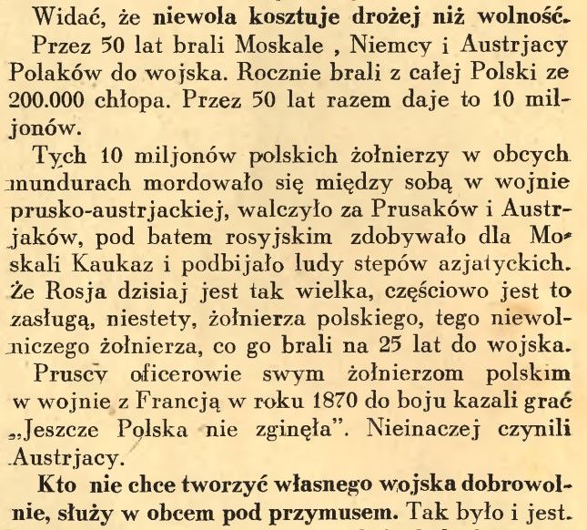 10 mln młodych Polaków w ciągu 50 lat służyło w armiach państw zaborczych, większość zmarła lub zginęła